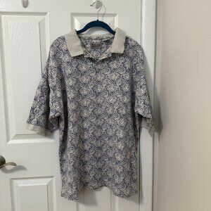 Raw Rags Vintage Men's Short Sleeve Polo Blue‎ Geometric Pattern Size XL